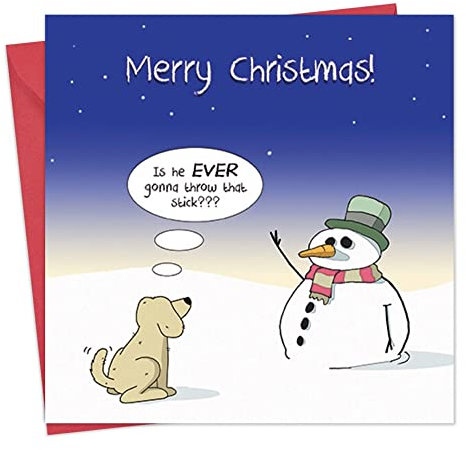 Twizler „Merry Christmas“ Weihnachtskarte mit Schneemann und Hund, fröhliche Grußkarte für Damen und Herren