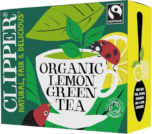 Clipper Organic Fairtrade Lemon Green Tea 1 x 80 Teabags | Organic Fairtrade Pure Green Tea with Lemon, Uplifting Antioxidant-Rich Daily Wellness, Unbleached & Biodegradable Teabags