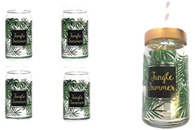 4-er Set Trinkglas mit Strohhalm Jungle 450 ml