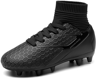 DREAM PAIRS Boys' Football Boots Kids Girls Turf High Top Spikes Non-Slip Junior Soccer Shoes Outdoor Sneakers for Unisex,Size 5 Big Kid,All/Black,HZ19002K
