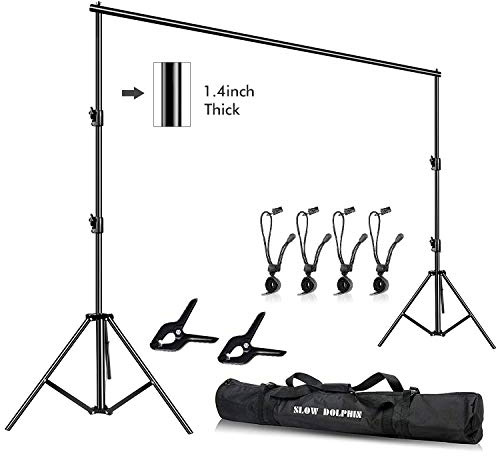 Slow Dolphin Photo Video Studio 12ft (W) x 10ft (H) Heavy Duty Adjustable Photography Backdrop Stand Background Support System Kit with Carry Bag