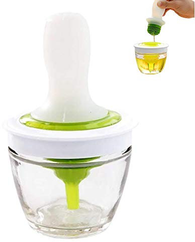 Kikier Oil Bottle and Brush Set, Heat-resistant Barbecue Brush for Silicone Oil Brush Glass Oil Container