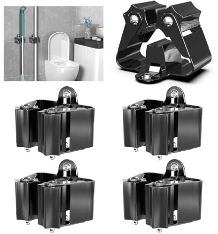 3-H Appendi Scope a Muro Vite Forte 4 Pezzi, Portascope da Muro Acciaio Inox Porta Scope Parete Impermeabile, 5KG Antiscivolo Rullo Stabile per Bagno, Garage, Giardino, Cucina (Nero)