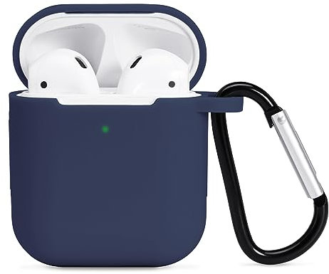 AKABEILA Hülle für Apple AirPods 2 & 1 Case Silikon Schutzhülle [Front LED Sichtbar & Kabelloses Laden] Flüssiges Silikon Gehäuseabdeckung Air Pods Schutz Hüllen Karabiner, Blau