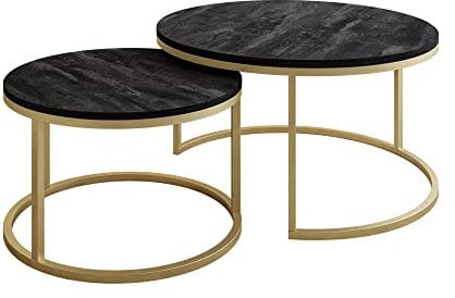 lukmebel Couchtisch rund - CIRI 2in1 - Beistelltisch rund - Kaffetisch - Industrial Deko - Deko Wohnzimmer - Kleiner Beistelltisch - Sofatisch - Kleiner Tisch - Gold Matt, Marmor