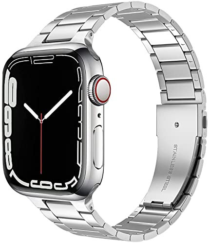 Miimall Correa Compatible con Apple Watch Series 8/7/6/5/4/3/2/1/SE/SE2, Banda de Acero Inoxidable, Pulsera de Reemplazable, Ajustable Correa de Metal para Apple Watch 38mm 40mm 41mm-Plata