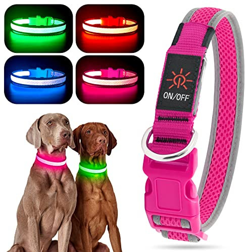YFbrite Leuchtendes Hundehalsband, wiederaufladbares LED-Hundehalsband, verstellbares reflektierendes Hundehalsbands, Sicherheit leuchtet bei Nacht (Rosa, L)