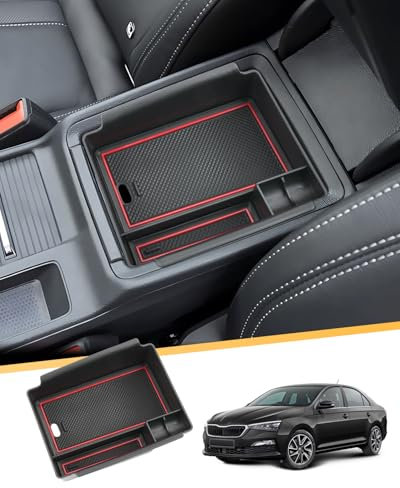 LFOTPP Octavia 4 NX Mittelkonsole Armlehne Organizer Ablagefach, Mittelarmlehne Aufbewahrungsbox Original, Multifunktionaler Aufbewahrung Auto Center Console Tray Innenraum Zubehör (Rot)