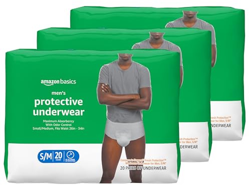 Amazon Basics Incontinence Underwear for Men, Maximum Absorbency, Small/Medium 51 pack