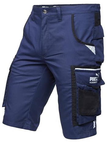 PUMA Workwear Precision X - Kurze Arbeitshose Herren - Robuste & Flexible Arbeitsshorts - Viele Taschen und Bequeme Passform - Ideal für Handwerk Heimwerk und Baugewerbe - Marine - Gr. 62