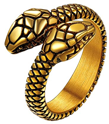 Richsteel Edelstahl Ring für Herren, Punk Riesenschlange Fingerring in Größe 54-72, Retro Riesen Schlangenring Knochen mit Gravur für Geburtstag Vatertag Party
