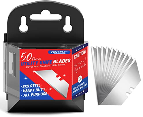DIYSELF 50 Pack Utility Knife Blades, SK5 Steel Box Cutter Blades with Dispenser, Standard Blades for Box Cutter Utility Knife Replacement, Sharper Utility Blade, Refills