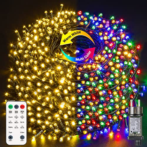 GlobaLink Outdoor Fairy Light 50m, 500 pcs LED Luces de Navidad Blanco Cálido y Color, 11 Modos con Control Remoto y Temporizador IP44 para Interior y Exterior Árbol de Navidad Decoración de Jardín