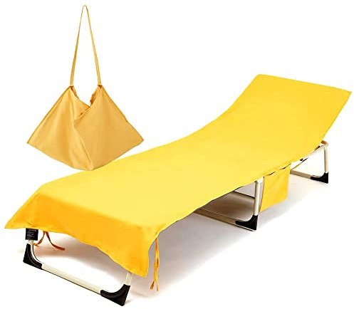 Morbuy Liegestuhl Handtuch mit Taschen, Einfarbig Strandtuch für Liegen Strandliegen Handtuch Handtücher für Strandliegen Mikrofaser Leicht Strandtuch, Kapuze für Besseren Halt (gelb)