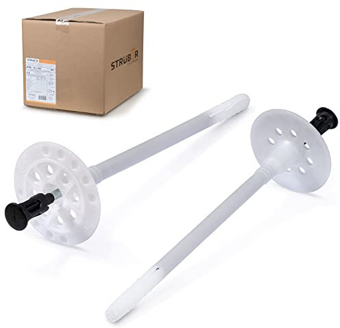 STRÜBER Lot de 200 chevilles en nylon avec mandrin métallique pour WDVS (Ø 10 x 220 mm – Lot de 200 chevilles à percussion en acier pour polystyrène et laine minérale Isolation thermique ETA