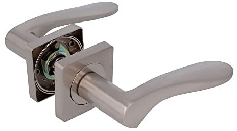 Amig - Set di maniglie per porte | Mod. BOLONIA | 122 x 48 mm | Con bocallave | Design elegante e semplice | Impugnatura ergonomica | Zama argento opaco