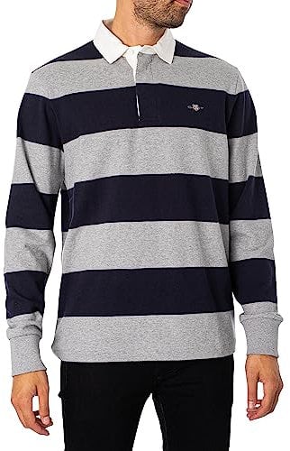 GANT Herren Reg Shield Barstripe Heavy Rugger Hemd, Grey Melange, XL EU