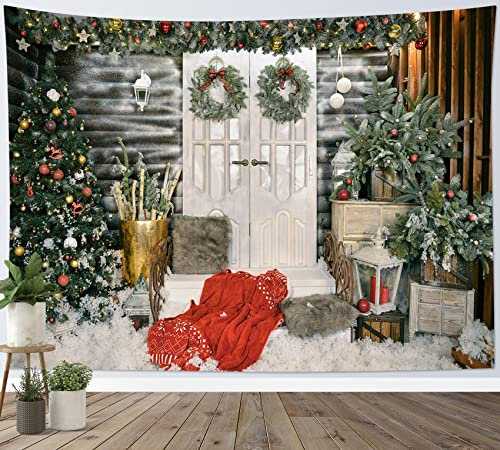 LB Arazzo Buon Natale Arazzo da Parete Agriturismo Albero di Natale Telo da Parete Sfondo esterno neve invernale Arte Muraria per Soggiorno Camera da Letto Dormitorio Decorazione,235x180cm