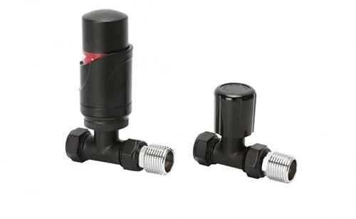 Wärmer System Straight Black Thermostatic Radiator Valve Vertical Or Horizontal Mounting with Matching Lockshield Valve 15x1/2