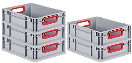 PROREGAL SuperSparSet 5x Eurobox NextGen Color | HxBxT 12x30x40cm | 11 Liter | Griffe rot offen | Glatter Boden | Eurobehälter, Transportbox, Transportbehälter, Stapelbehälter