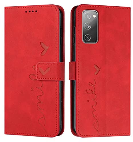 VEEMOS Klapphülle für Samsung Galaxy S20 FE 4G 5G Hülle Klappbar Handyhülle mit Kartenfach Ständer Schutzhülle Handy Tasche Leder Flip Book Case Cover Handytasche - Rot