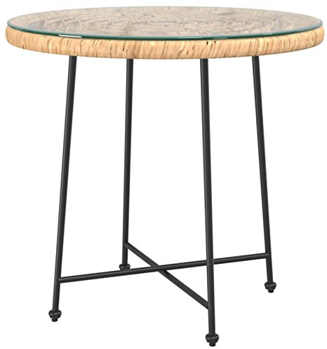 Tidyard Esstisch Gartentisch Terrassentisch Bistrotisch Terrasse Bistrotisch Gartenmöbel Balkontisch Glastisch Tisch Stahlrahmen 80 x 74 cm (Durchmesser x H) Stahl,Polyethylen mit Rattan-Optik