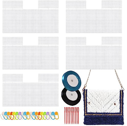 Allazone 39 Stück Kunststoff Mesh Canvas Sheets Plastic Canvas Sheets Tasche Taschenboden Häkeltaschen Zubehör Gewebte Taschen für Basteln Zum Häkeln Tasche Taschenboden