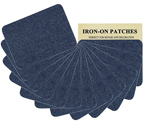 J.CARP Denim Iron-on Jean Patches Repair Patches for Jeans Inside & Outside 100% Cotton with Strong Glue, Blue Repair Decorating Kit 12 Pieces Size 3 by 4-1/4 (7.5 cm x 10.5 cm) Dark Blue