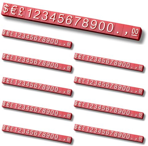 Boxonly 10 Stück verstellbare, abnehmbare Würfel-Preisschild-Display-Kits, 4 x 6 mm, digitales Preisschild, Metall-Preisetikett, Preismarker-Etiketten, arabische Zahlen-Preis-Anzeigetafel, rote Basis