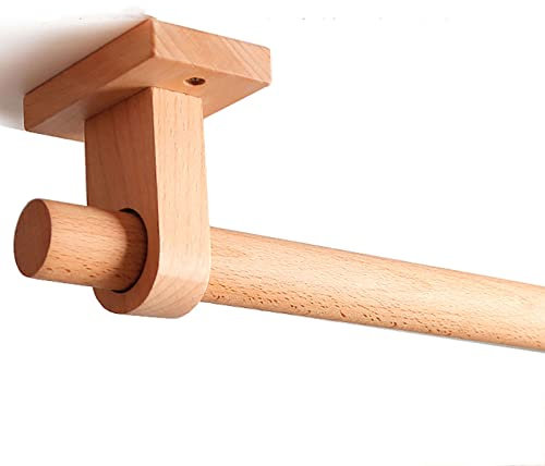 Gardinenstangen-Set aus Holz Für Windows, 29mm Durchmesser Dekorativ Vorhangstange Mit 2 Halterung Und Schrauben Schwerlast Einzel Gardinenstangen Für Schlafzimmer Küche Fenster Tür-A-120CM