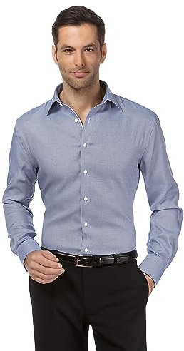 Vincenzo Boretti Herren Hemd bügelfrei 100% Baumwolle Slim-fit Gemustert hellblau 37-38