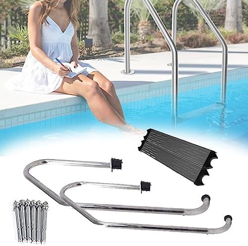 DOZPAL Schwimmbadleiter, Edelstahl-Pool-Trittleiter mit L-förmigen Armlehnen und verdickten, verschleißfesten Pedalen für Innen-/Außenpools – leicht zu besteigen,2steps