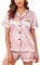 Lovasy Pyjama Satin Femme Short Ensemble Pijamas à Manches Courtes Chemises de Nuit Sexy Chic Été 2 Pièces Vêtements de Nuit en Soie Boutonnée,Rose Chair M