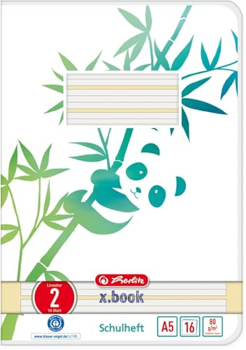 Schulheft A5 GREENline 16 Blatt Lineatur 02 Motiv Panda