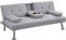Yaheetech Fabric Click Clack Sofa Bed 3 Seater Sofa Couch Living Room/Spare Room/Guest Room Bed Settee with Cup Holders, Light Gray Fabric