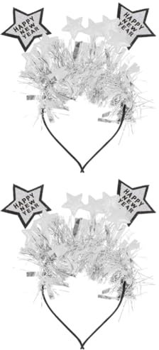 minkissy 2 Stück Happy New Year Stirnband Happy New Year Dekorationen 2022 Happy New Year Headwear Krippe Weihnachten Stirnband Stern Stirnband Foto Requisiten Kunststoff Metallic Linie