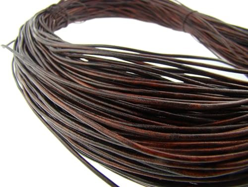 esnado Lederband, Lederschnur, Lederriemen 5 m. Rund 2,0 mm. Antik Braun