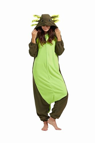 SimZoo Axolotl Tier-Einteiler-Pyjama für Erwachsene, Herren und Damen, Unisex-Hauskleidung Einteilige Cosplay-Kostüm, Nachtwäsche