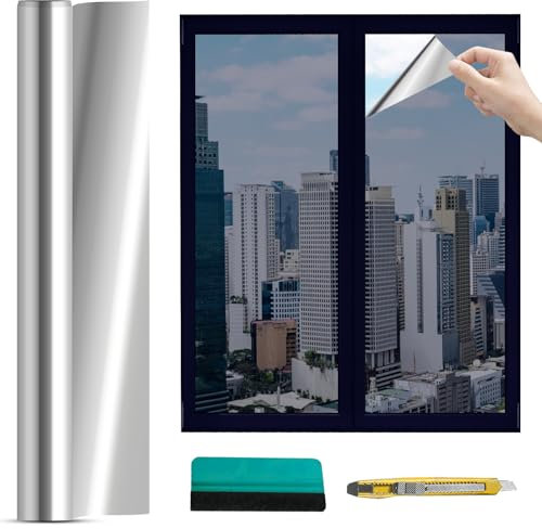 GAROMIA Sonnenschutzfolie Fenster Innen oder Außen Spiegelfolie 40x200cm Silber Reflektierende Fensterfolie Thermofolie Fenster Gegen Hitze Wärmeschutzfolie Selbstklebend Sonnenschutz Hitzfolie