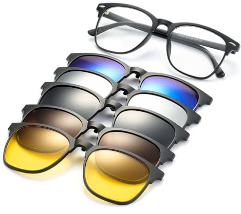 JIM HALO Magnetisch 5Pcs Polarisiert Clip auf Sonnenbrille Quadratische Linsen Plastik Rahmen für Nacht fahrten 2332