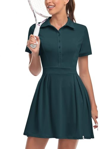 Soneven Damen Tenniskleid mit Hose Tennis Kleidung Set Ärmellos A-Linien Sportkleider Sommerkleid Golfkleid Für Sport Tennis Golf Baseball,Grün,XXL