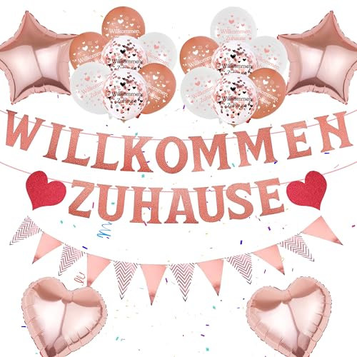 51 Stück Willkommen Zuhause Deko - Rosé Goldene