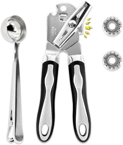 Tin Openers Can Opener 3-in-1, ZUCKLIGHT Stainless Steel Can Opener Manual That Work Comes with 2 Additional Smooth Edge Tin Opener Replacement Blades and Measuring Spoon Sealing Clip