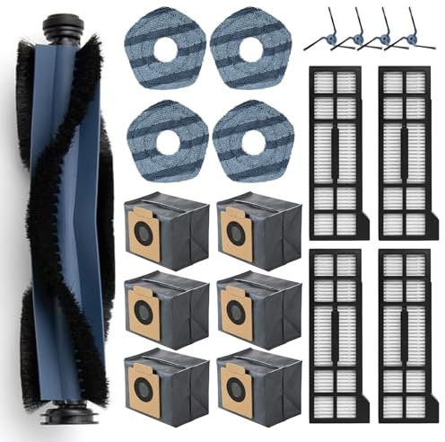 19 Stück X10 Pro Zubehörset für eufy X10 Pro Omni Saugroboter,1 Hauptbürste, 4 Seitenbürsten, 4 HEPA-Filter,4 Wischtücher und 6 Staubbeutel,Ersatzteile Zubehör für eufy X10 Pro Omni