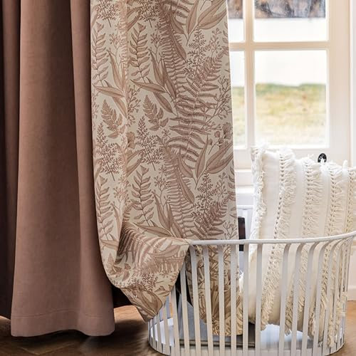 Daesar Verdunkelungsvorhänge mit Haken 2er Set 86x115CM, Gardinen Blickdicht Rosa Bedruckt mit Blumen Motiv Zweifarbig Schiebevorhänge Vorhang Schlafzimmer Wohnzimmer