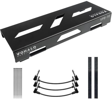VOHALO Guitar Pedal Board 14.10 x 5.50 x1.20 Aluminum Alloy Effect Pedalboard with Pedals Mountain Tape Cable Tie Patch Cables, Black