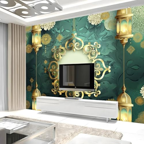 Fototapete Wandbilder Islamische Laterne Eid Al-Fitr Tapete Home Dekorative Tv-Sofa-Schlafzimmer Grün 3D-Tapete Wandbild Hintergrund Wanddekoration Vlies wandbild 300 x 210 cm