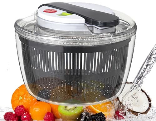 Essoreuse À Salade en Verre, Essoreuse À Salade de Cuisine, Laveuse-sécheuse de Légumes, avec Couvercle de Déshydratation Et Presse Et Rotation, Essoreuse À Laitue de Grande Capacité, Laveuse de Fruit