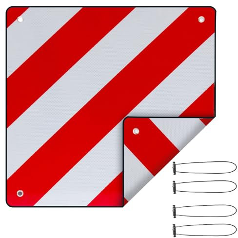 2 in 1 Warntafel für Italien Und Spanien,CEIEVER Warntafel Italien Fahrradträger mit 4 Stück 4mm Spanngurte Aluminium 50x50 cm weiß-rot reflektierend,für Fahrradträger,Heckanhänger,Wohnwagen