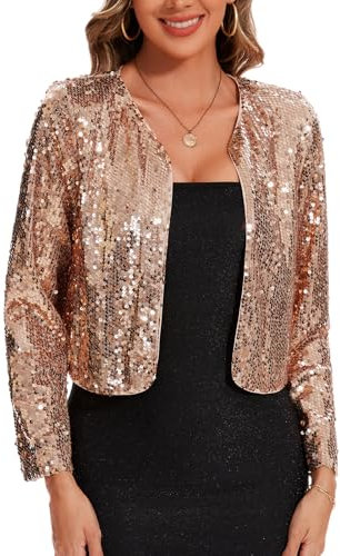 MINTLIMIT Damen Cardigan Pailletten Strickjacke Bolerojacke Lässige Schulterjacke Casual Shrugs (Champagner XXL)